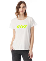 give yellow white t-shirt