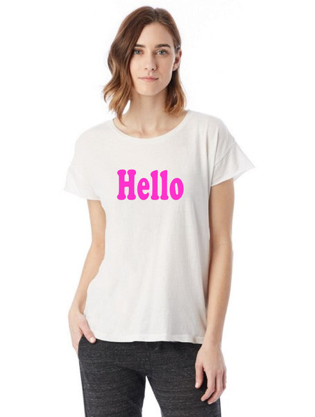 Hello T-Shirt neon pink on white