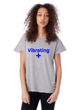 Vibrating + blue on gray t-shirt