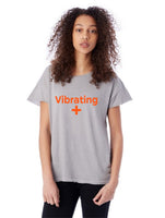 Vibrating + orange on gray t-shirt