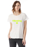 Vibrating + yellow on white t-shirt